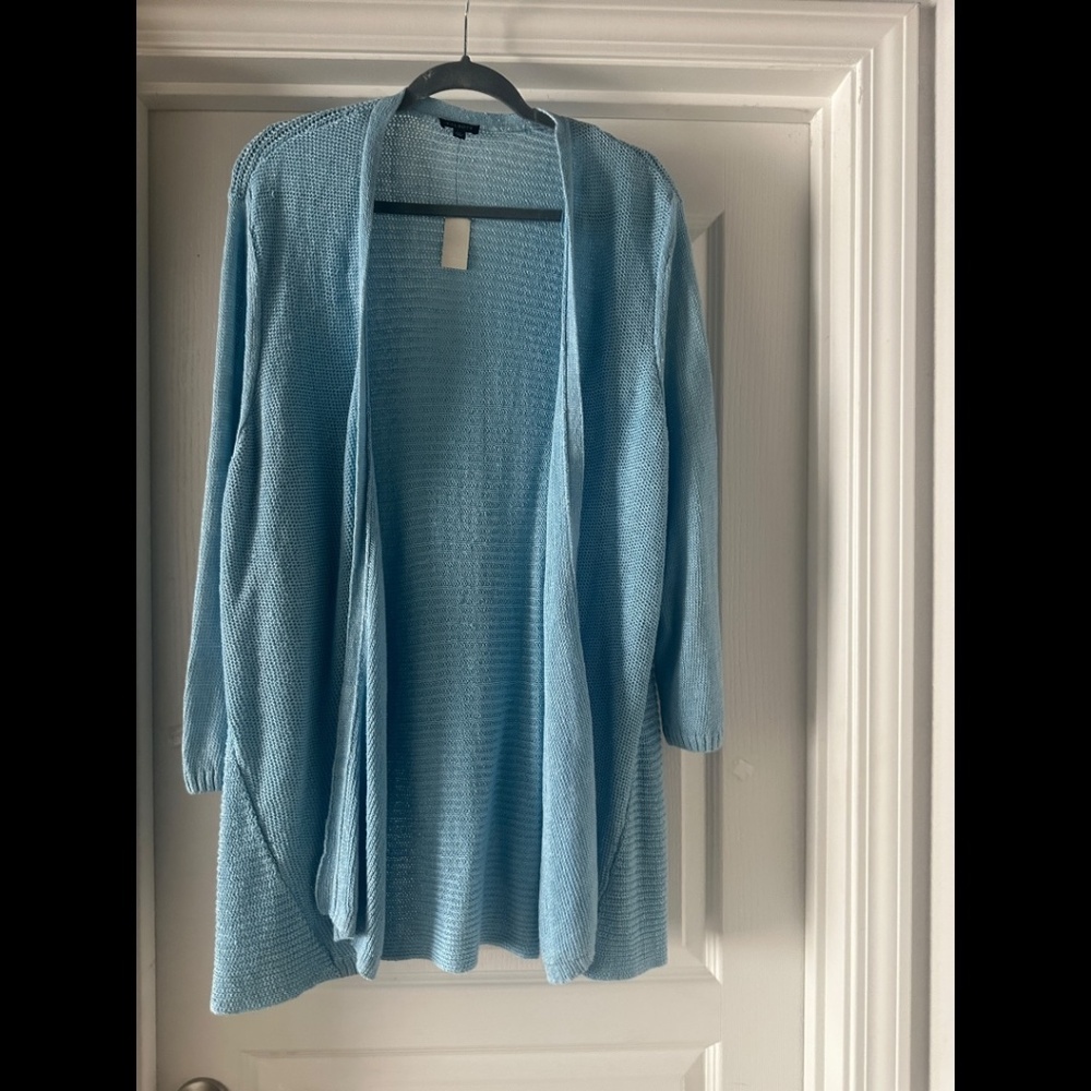 Talbots Open Cardigan Linen Blue Long Line Open Cardigan NWT XL - Picture 2 of 7